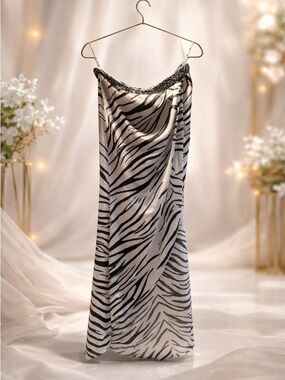 Haute Hippie Zebra Print Satin Slip Dress with Beaded Neckline and shorts